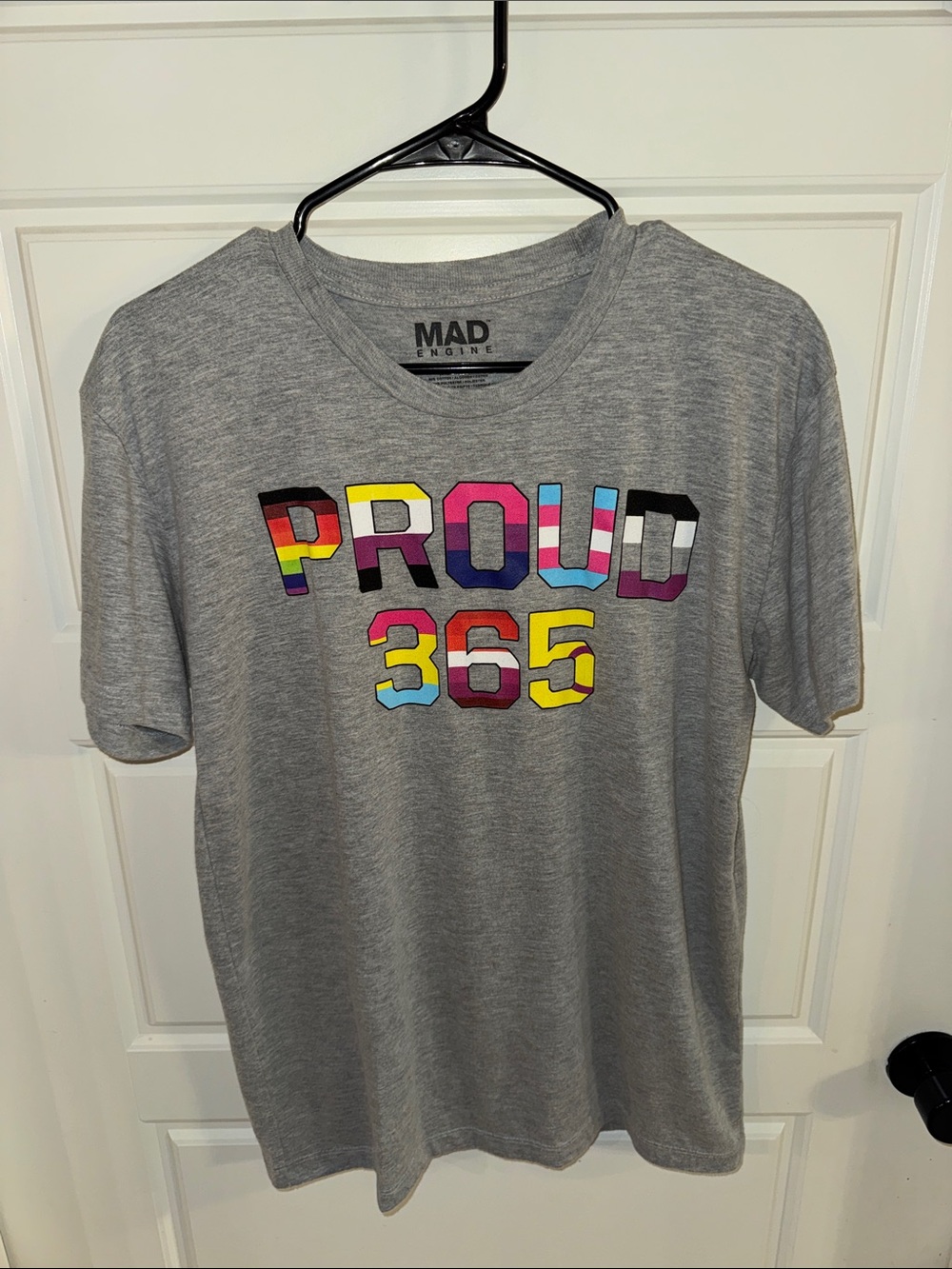 MAD Engine Gray Short-Sleeve 'PROUD 365' Multi-Color Graphic Tee
